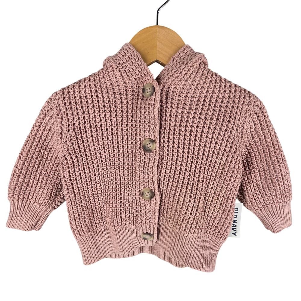 OLD NAVY BABY GIRL’S MAUVE KNIT HOODED CARDIGAN SWEATER SIZE 3–6 MONTHS